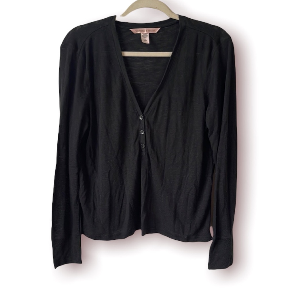 Victoria's Secret Medium Black Long Sleeve V Neck PJ Lounge Top
